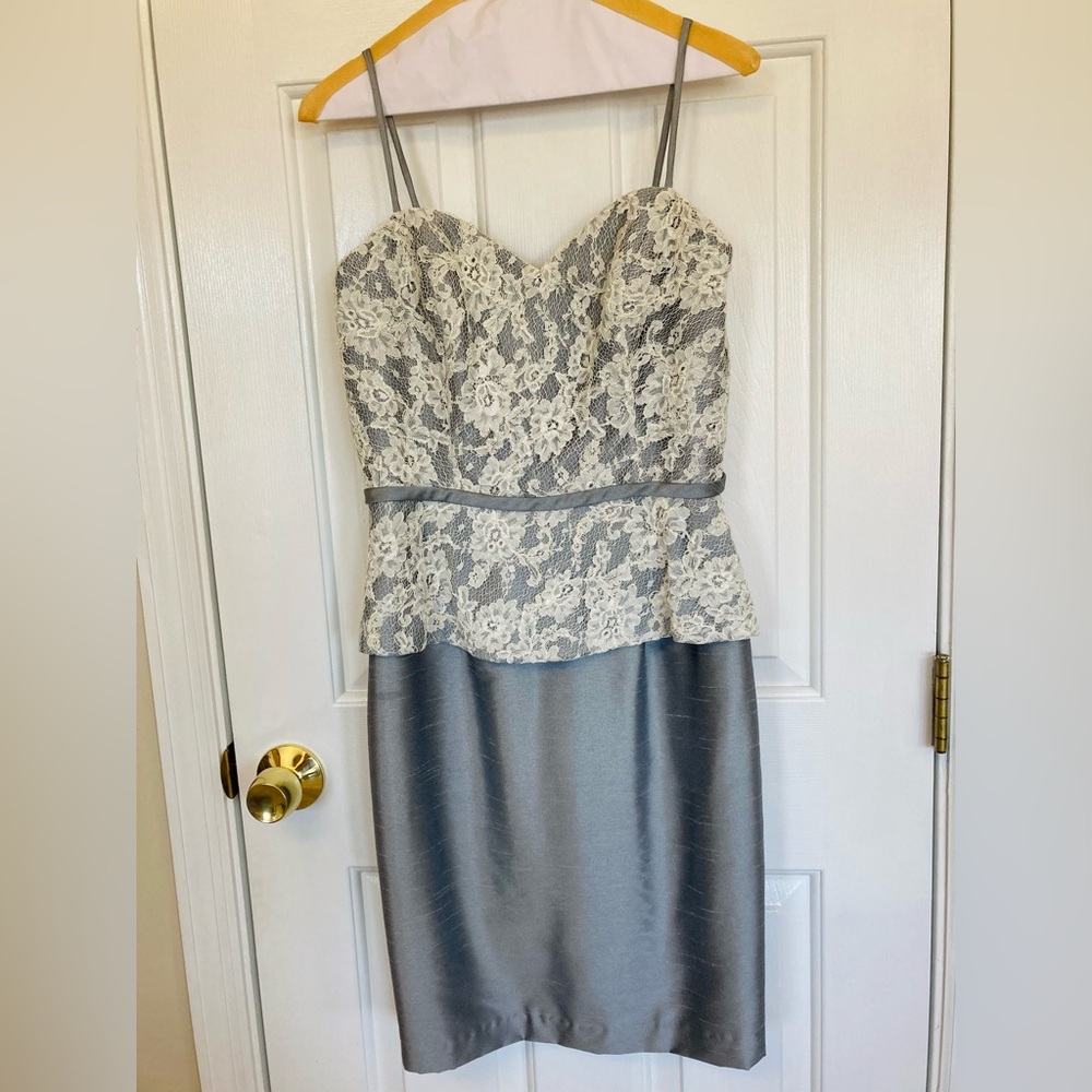 Andrew Adela ivory and dark silver cocktail dress, size 8.